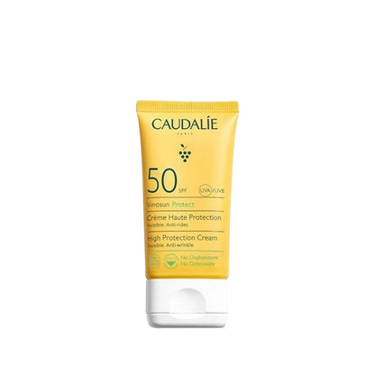 Caudalie Vinosun Protect SPF 50+ sunscreen in yellow tube with grape emblem, protection on Tampa Home & Garden Store