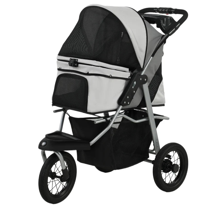 Compact All-Terrain Pet Stroller Furr Baby Gifts gray mesh canopy and storage basket on Tampa Home & Garden Store