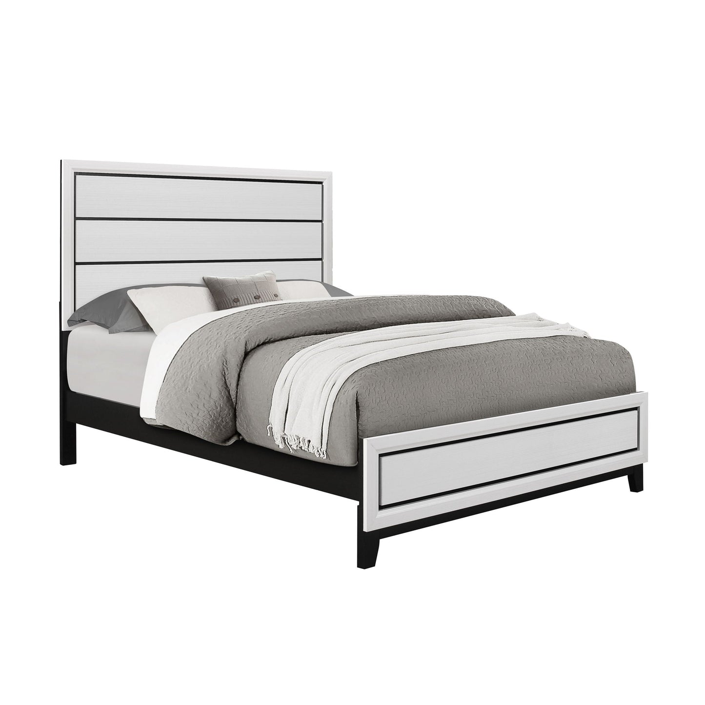 Mirage 5 Piece Bedroom Set bed with mirrored panel headboard, gray finish, storage footboard on Tampa Home & Garden Store