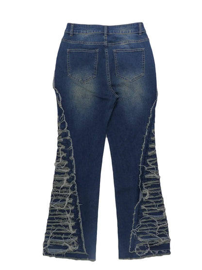 Trendy Autumn Blue Denim Jeans by FLIPSTYLEZLLC with edgy ripped side panels and back pockets on Tampa Home & Garden Store