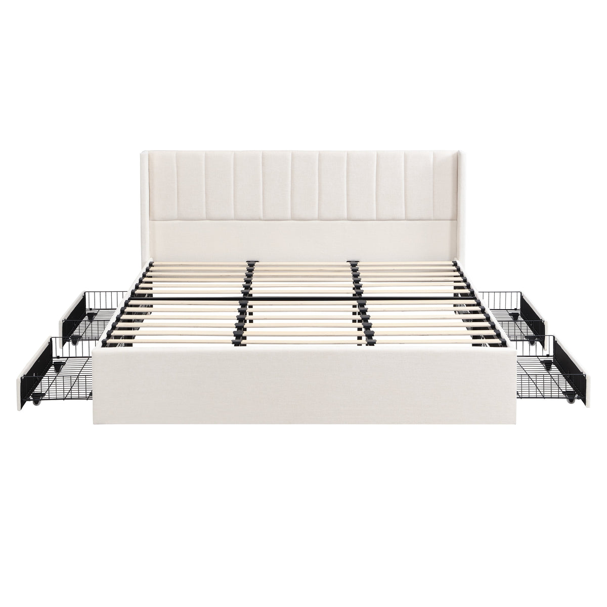 Large-capacity upholstered storage bed with drawers and metal slat frame on Tampa Home & Garden Store