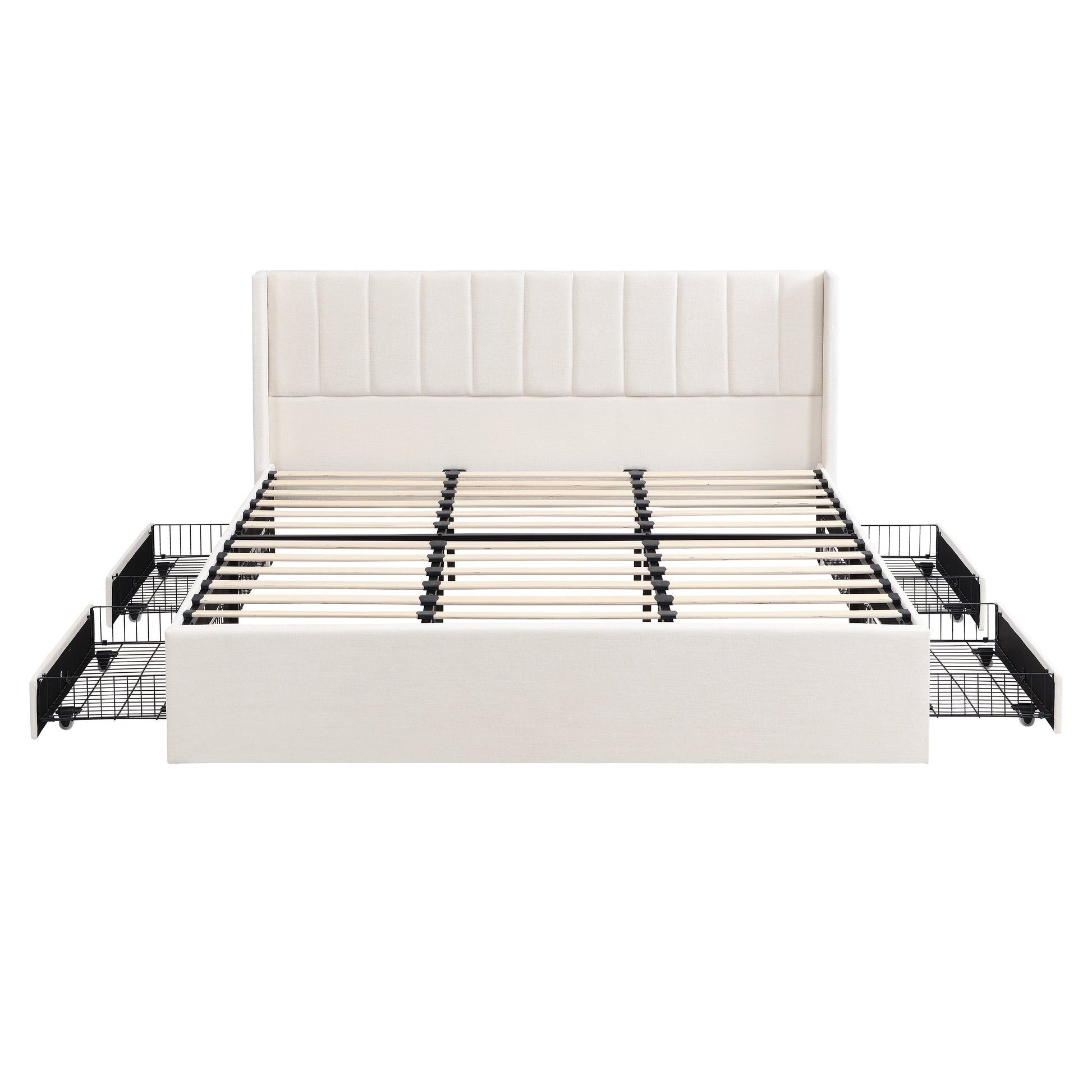 Large-capacity upholstered storage bed with drawers and metal slat frame on Tampa Home & Garden Store