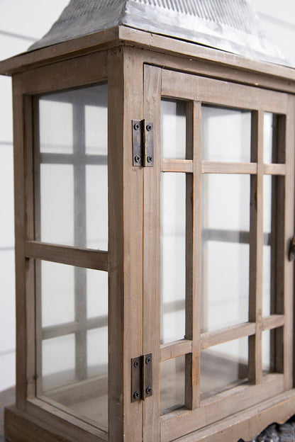 S/2 Classic Scape Lanterns wooden rustic lantern with glass panes and metal roof on Tampa Home & Garden Store