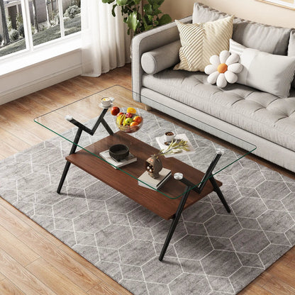 Rectangle coffee table with tempered glass top and wooden shelf, Unique Piece Furniture on Tampa Home & Garden Store