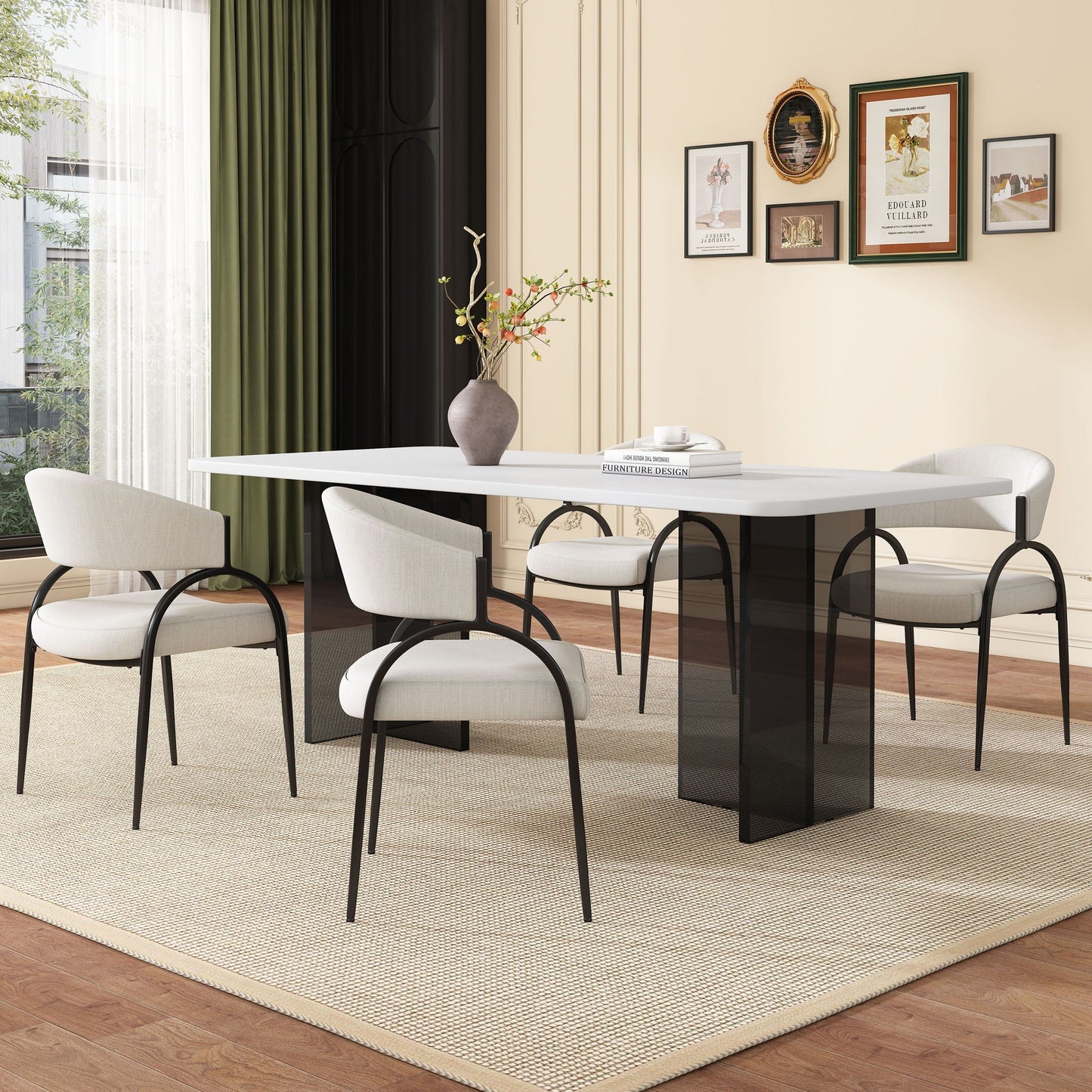 Contemporary Upholstered Dining Chairs With Metal Legs set of 2 in light gray fabric with black metal legs on Tampa Home & Garden Store