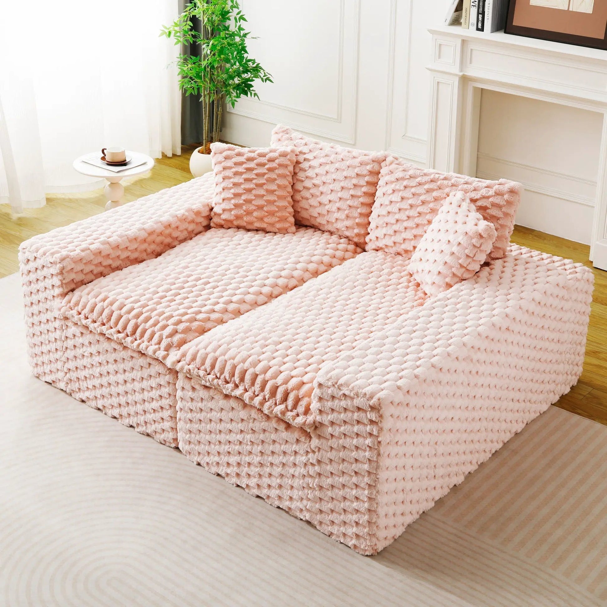Multifunctional sofa pink chunky-knit fabric two-section sectional by Unique Piece Furniture on Tampa Home & Garden Store