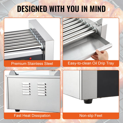 Hot Dog Roller with 7 stainless rollers and 18 hot dogs capacity by HouseOfZazla on Tampa Home & Garden Store