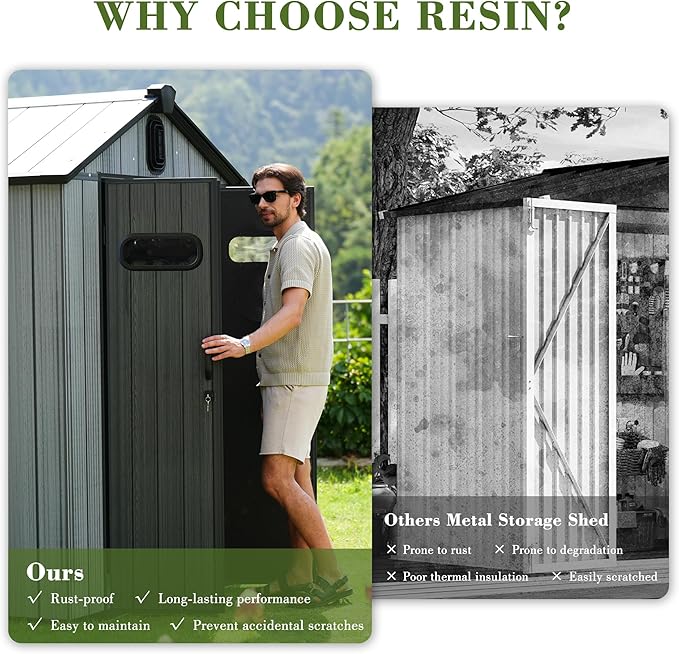 Outdoor Resin And Glass Storage Shed For Patio