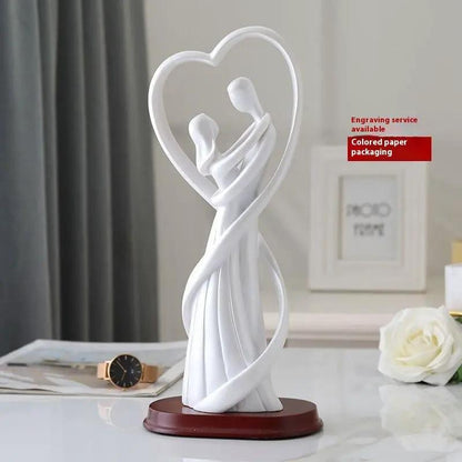 White heart-shaped lovers statue with intertwined figures on wooden base, FLIPSTYLEZLLC on Tampa Home & Garden Store