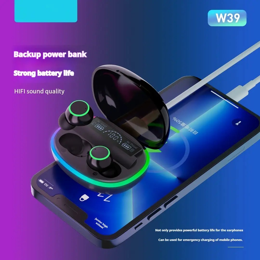 In-ear Display TWS Wireless Bluetooth Earbuds in black charging case with neon-green ring on Tampa Home & Garden Store