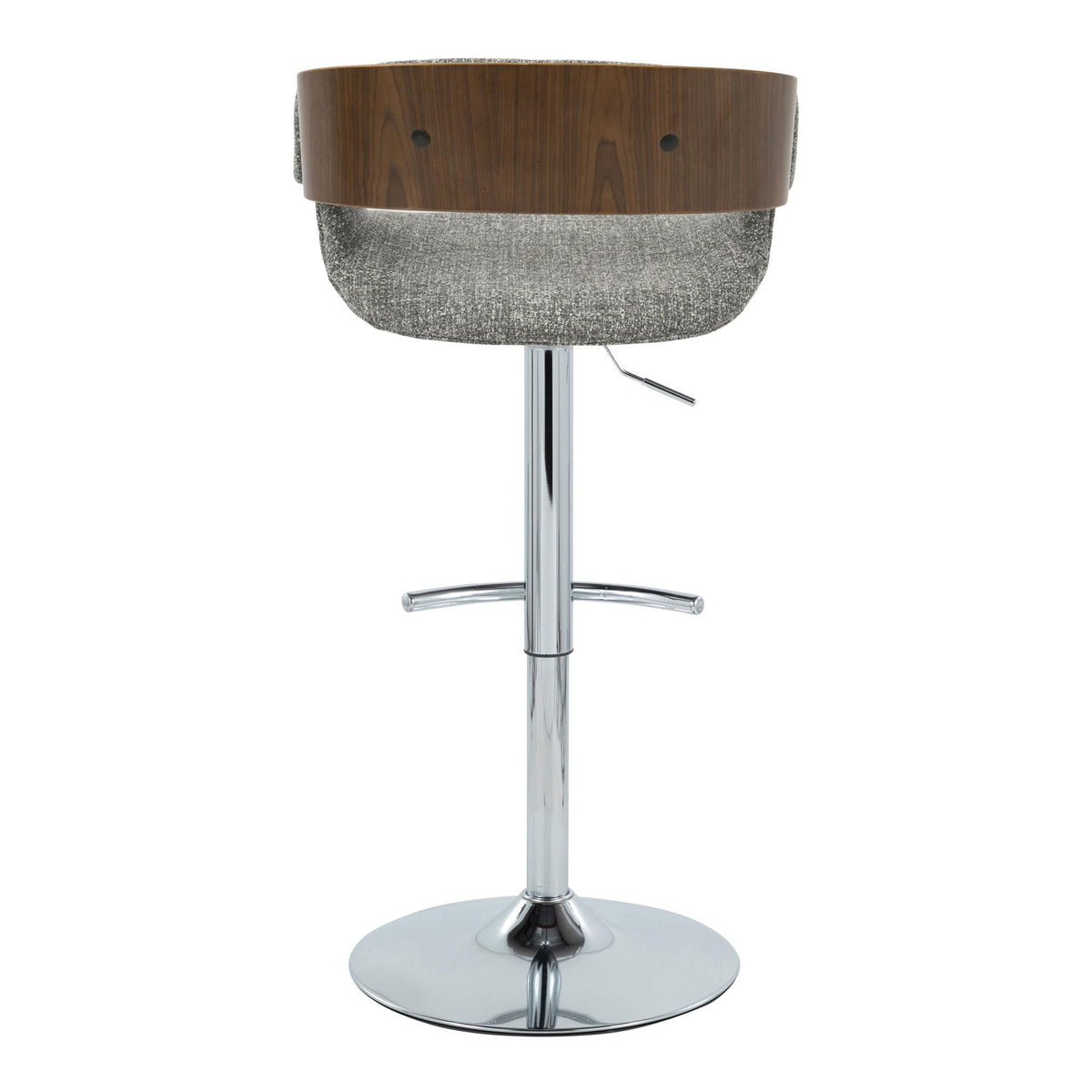 Barstool mid century modern adjustable with swivel; wood back, gray woven seat, chrome pedestal on Tampa Home & Garden Store