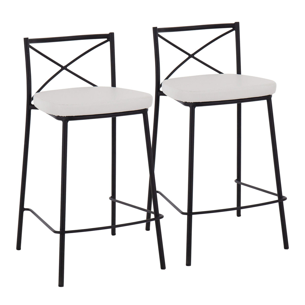 Modern Charlotte counter stools by HouseOfZazla, black metal frame with white cushions, set of 2 on Tampa Home & Garden Store