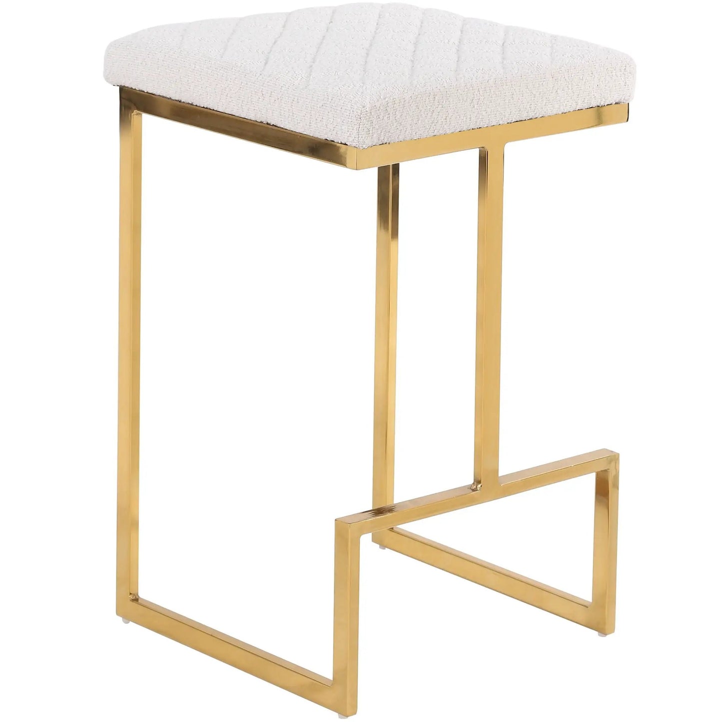 Joel mid century modern upholstered counter stool, cream tufted cushion, gold metal frame on Tampa Home & Garden Store