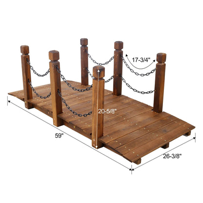 Wooden Arc Footbridge With Chain Railings Brown