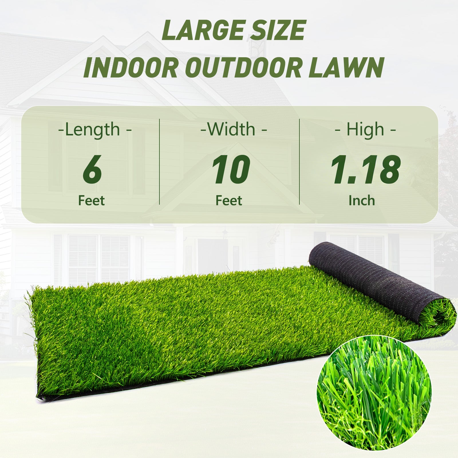 Realistic Deluxe Artificial Grass Lawn Turf Carpet, 6 ft x 10 ft, 1.18 in pile, wig accessory on Tampa Home & Garden Store