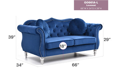 HouseOfZazla blue velvet flared-arm loveseat with nailhead trim, 2-seat stationary on Tampa Home & Garden Store