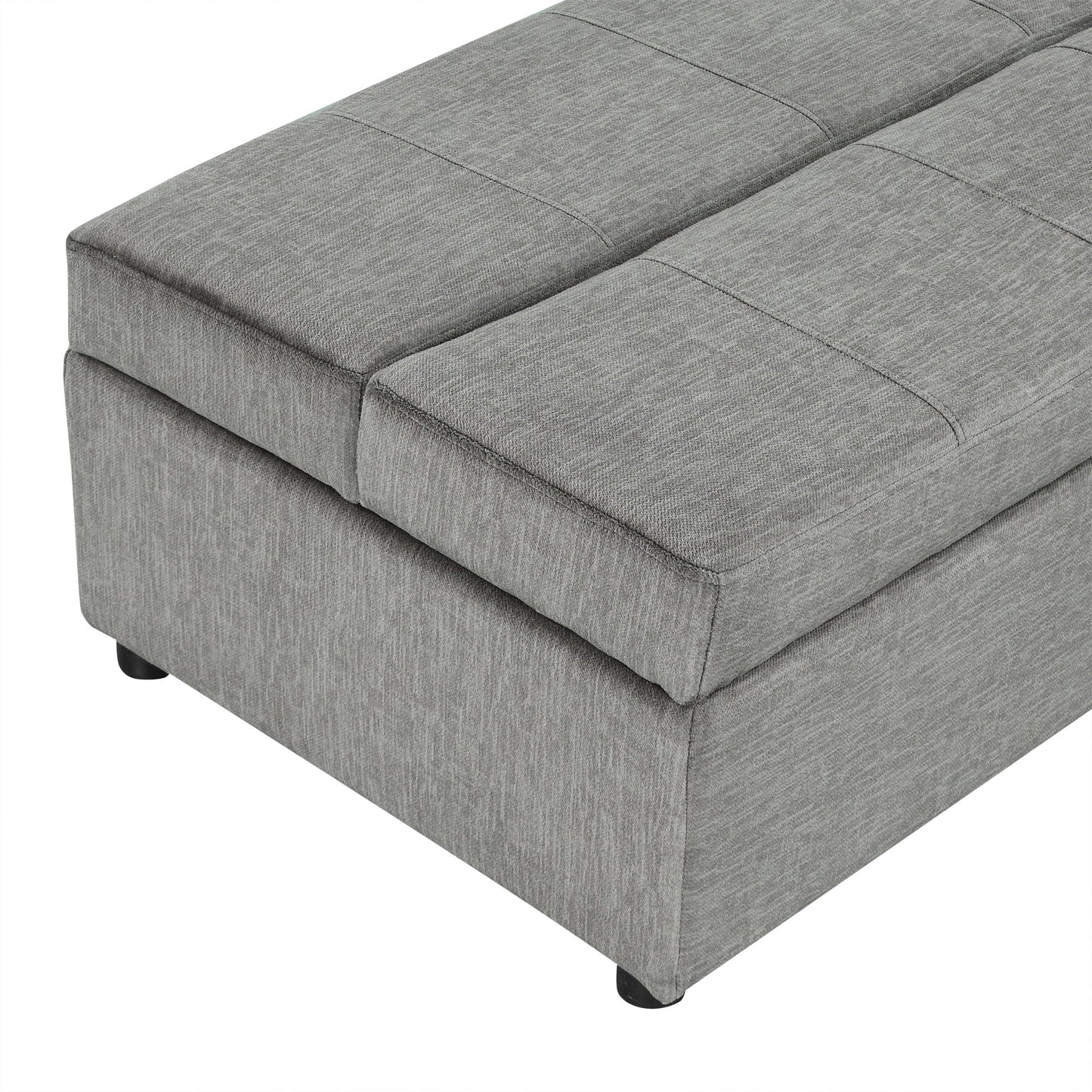 Twin size ottoman sleeper bed with mattress in gray fabric, tufted panels and rounded feet on Tampa Home & Garden Store