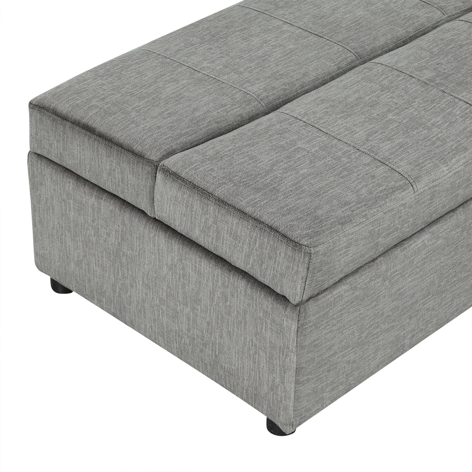 Twin size ottoman sleeper bed with mattress in gray fabric, tufted panels and rounded feet on Tampa Home & Garden Store