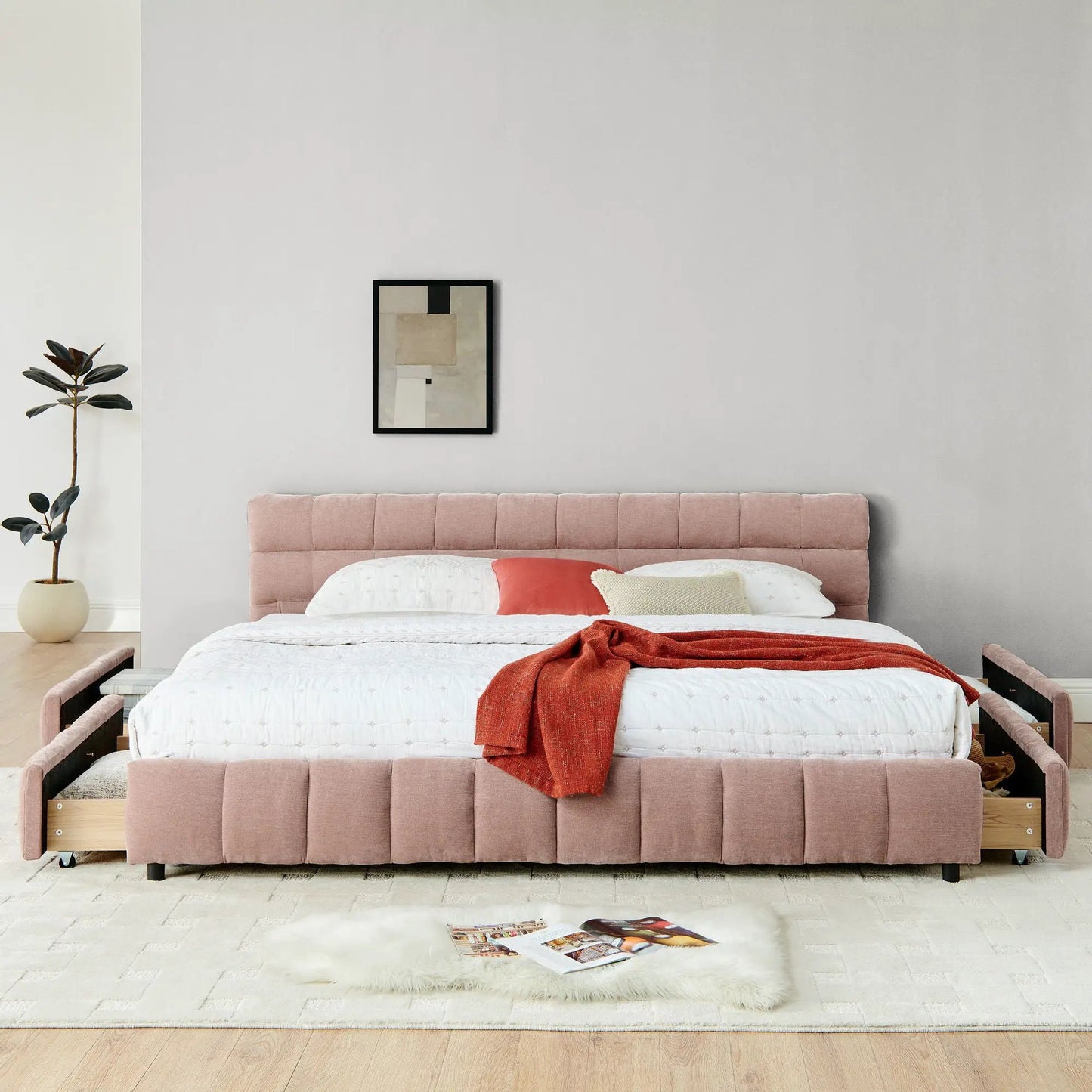 Modern Platform Bed Frame with Thick Fabric