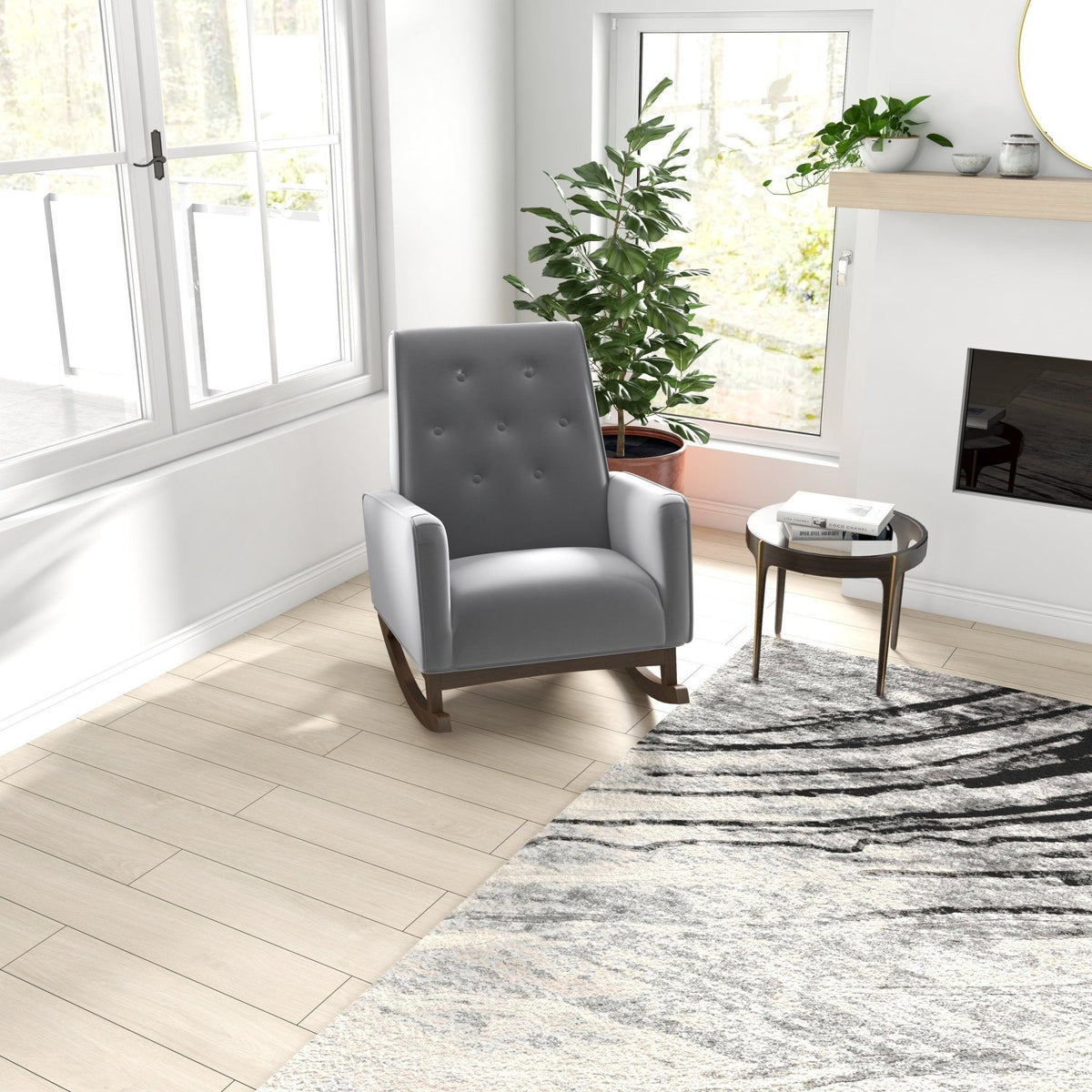 Demetrius solid wood rocking chair in gray upholstery by HouseOfZazla on Tampa Home & Garden Store