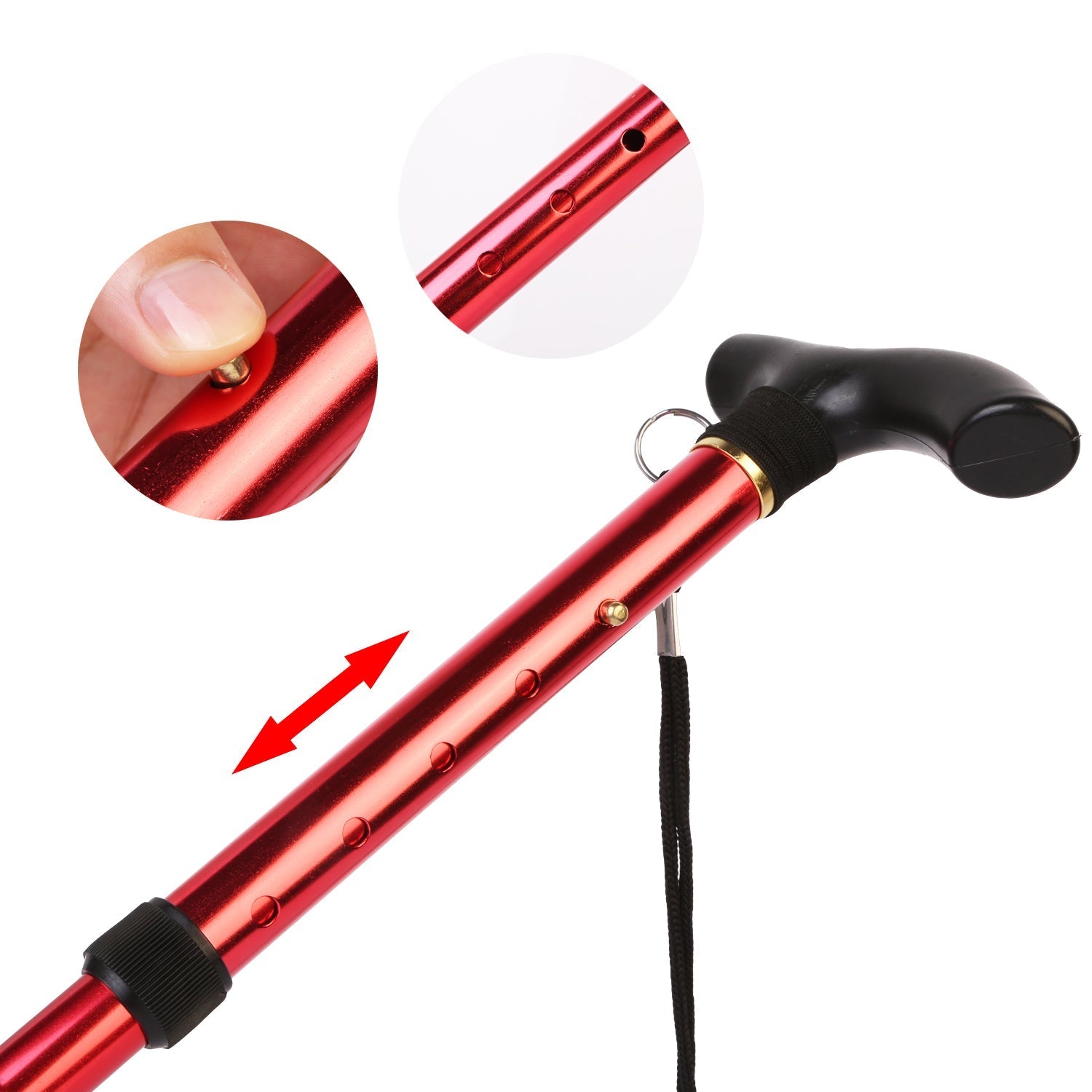 GemGear aluminum walking cane red adjustable folding travel stick black handle with wrist strap on Tampa Home & Garden Store