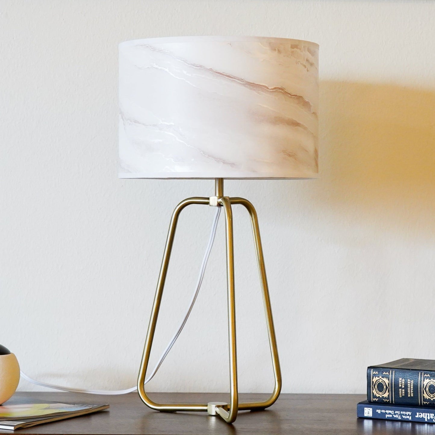 Optima desk lamp white marble shade brass base table lamp HouseOfZazla on Tampa Home & Garden Store