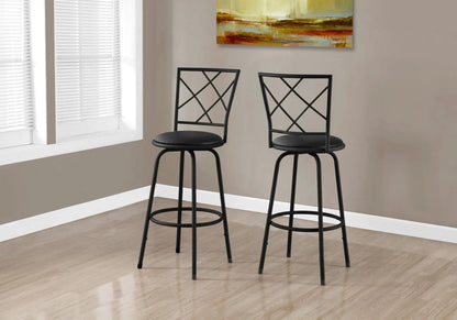 Swivel bar-height stools set of 2 with black metal frames, round cushioned seats, X-back on Tampa Home & Garden Store