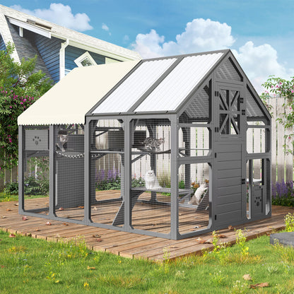 Extra Large Outdoor Cat Catio with Wood and Wire