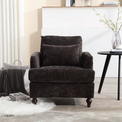 Modern mid-century wood-frame armchair with tufted dark upholstery by Unique Piece Furniture on Tampa Home & Garden Store