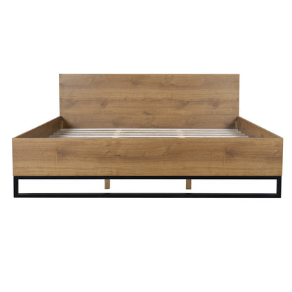 Modern Black and Engineered Wood King Bed Frame