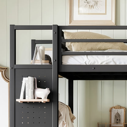 Twin XL Metal Loft Bed With Wardrobe and Shelves