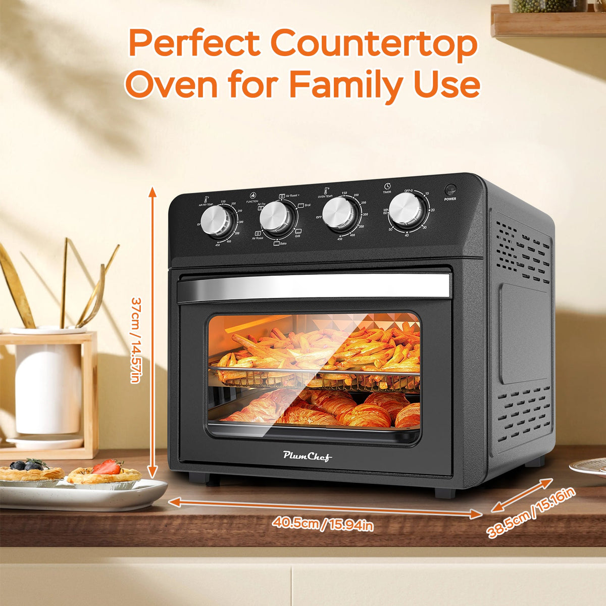 PlumChef Large Family Air Fryer Oven black with silver control knobs on Tampa Home & Garden Store
