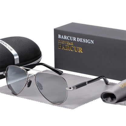 Stevvex aviator sunglasses silver metal frame gray polarized lenses UV400 Barcur box on Tampa Home & Garden Store