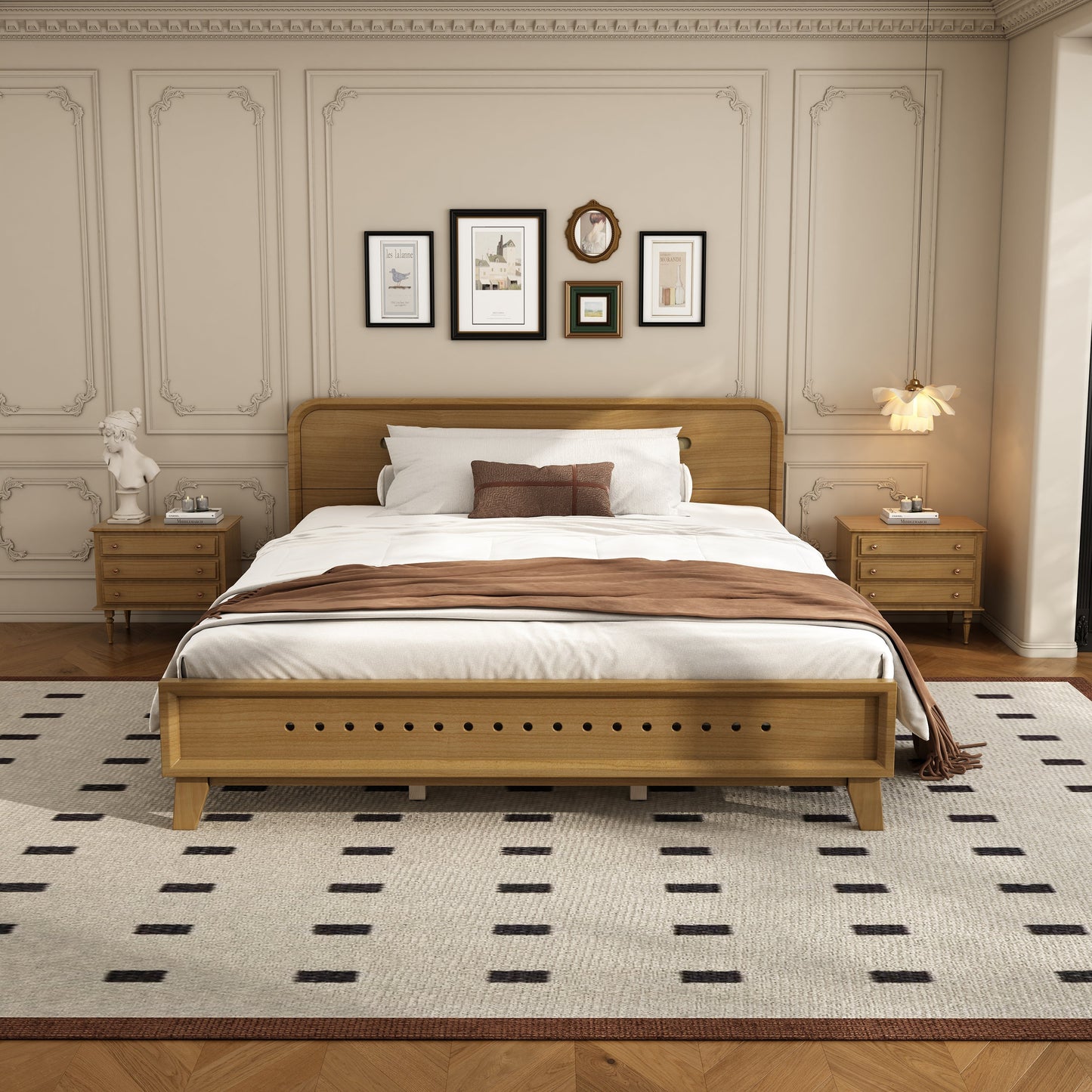 Pine Solid Wood Queen Bed and Rustic Yellow