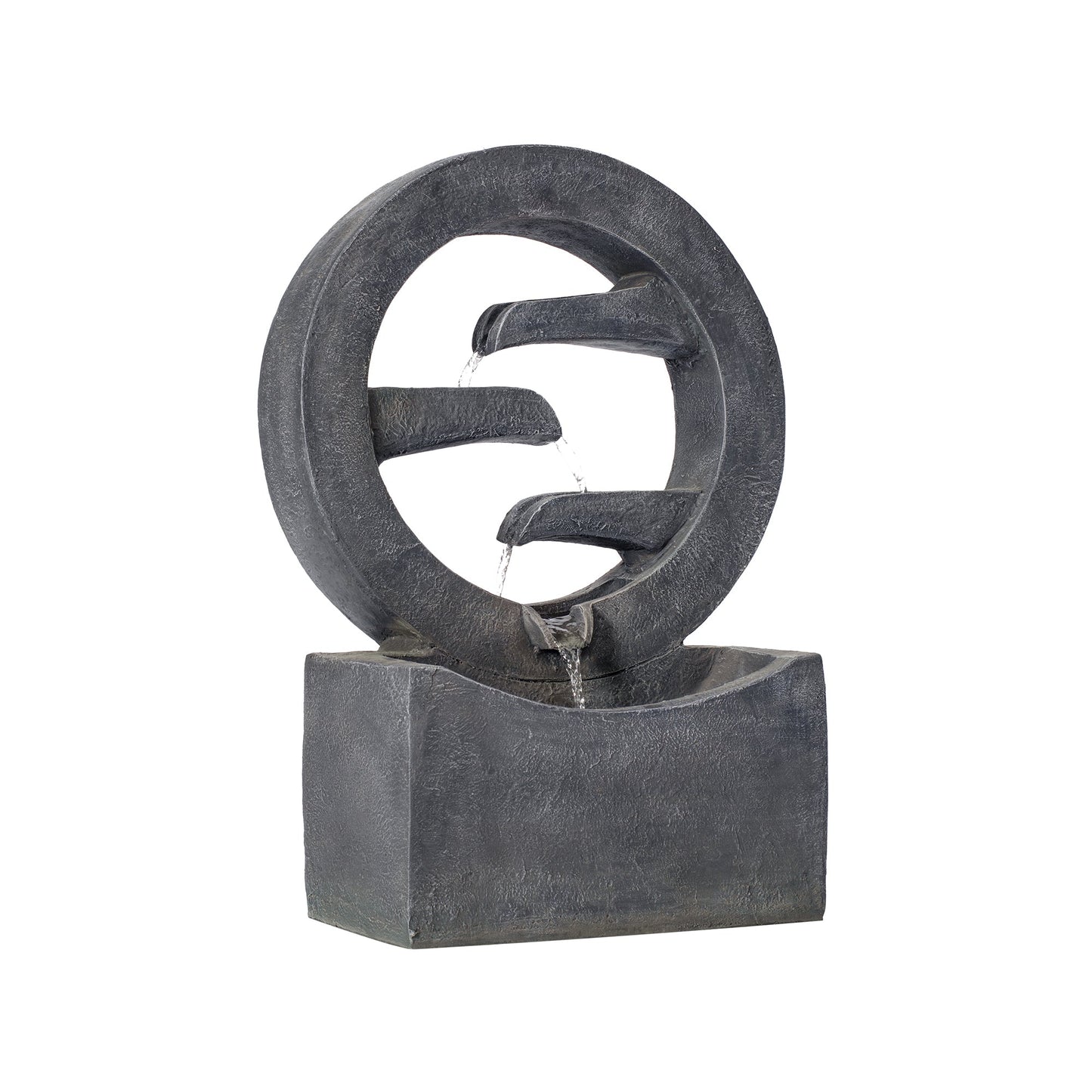 HouseOfZazla gray circular polyresin outdoor fountain with LED light water feature on Tampa Home & Garden Store