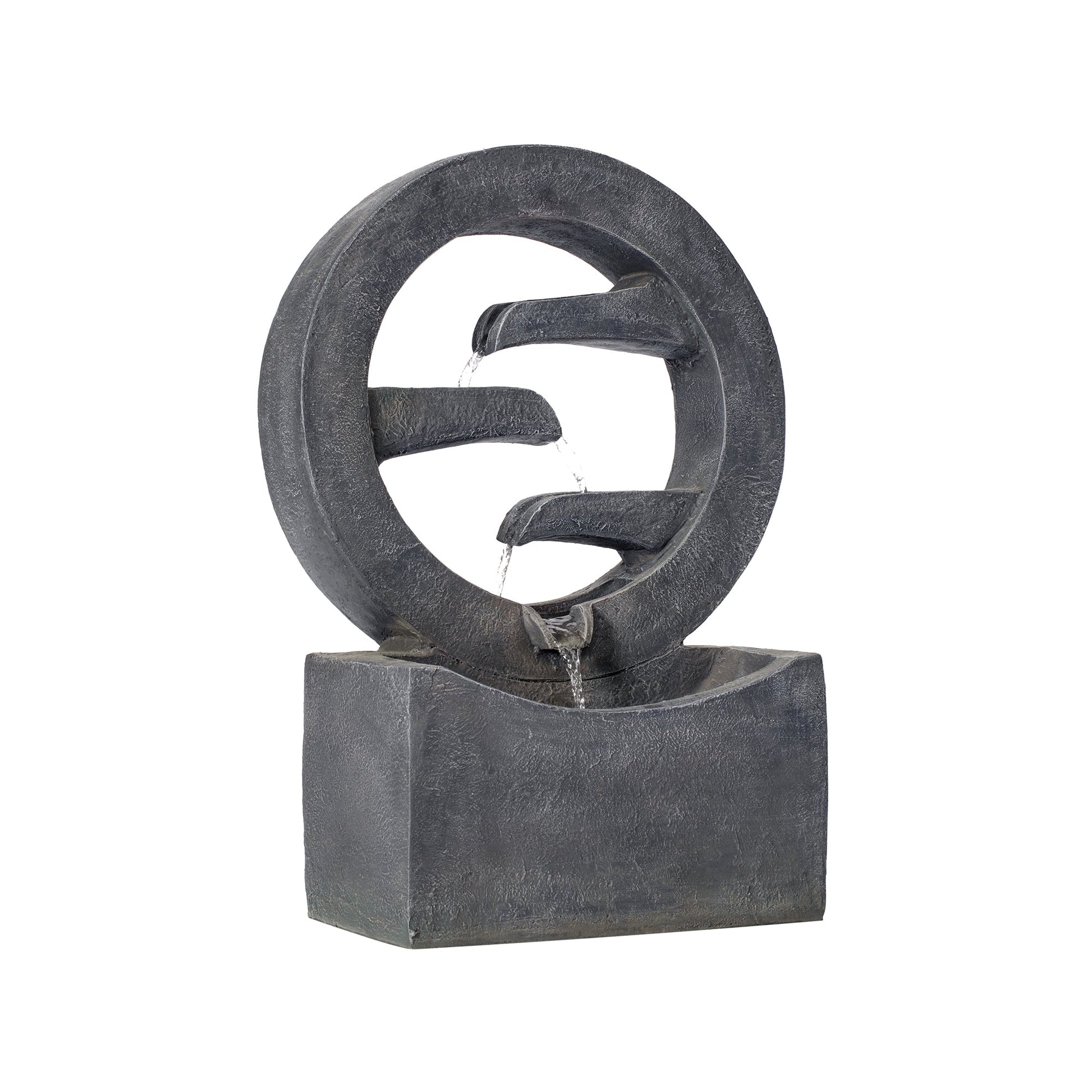 HouseOfZazla gray circular polyresin outdoor fountain with LED light water feature on Tampa Home & Garden Store