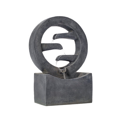 HouseOfZazla gray circular polyresin outdoor fountain with LED light water feature on Tampa Home & Garden Store