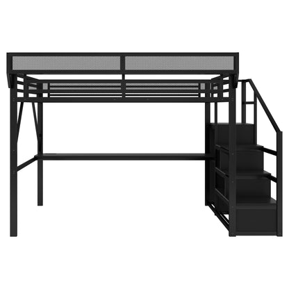 Loft bed with desk and stairs in black metal frame with mesh guard rails HouseOfZazla on Tampa Home & Garden Store