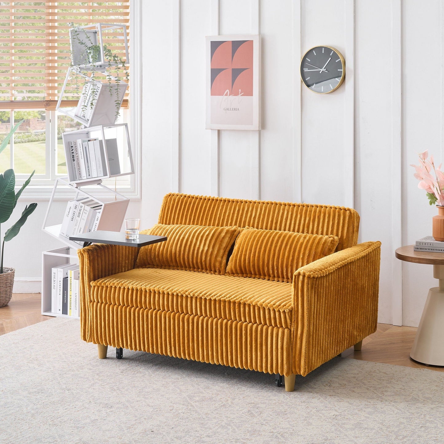 Pull Out Sofa With Movable Table and Usb Ports