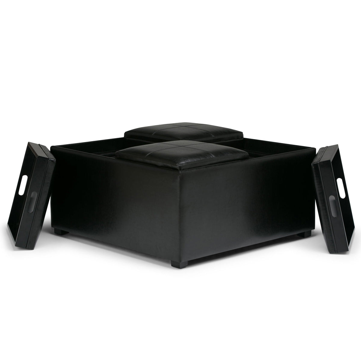 Avalon Square Ottoman Coffee Table With Trays, black leather storage ottoman HouseOfZazla on Tampa Home & Garden Store