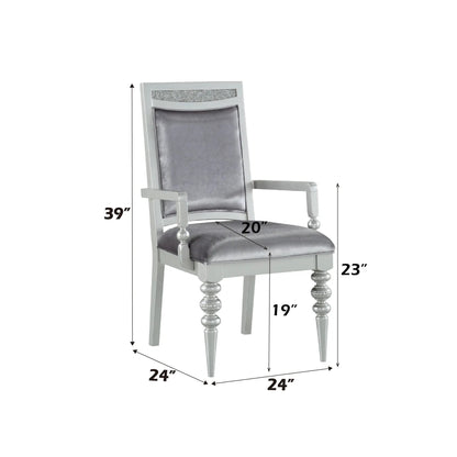 Maverick Arm Chair Set of 2 in silver with grey upholstered seat and back, turned legs on Tampa Home & Garden Store