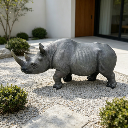 Rhinoceros garden statue 27.5-inch gray realistic outdoor sculpture by HouseOfZazla on Tampa Home & Garden Store