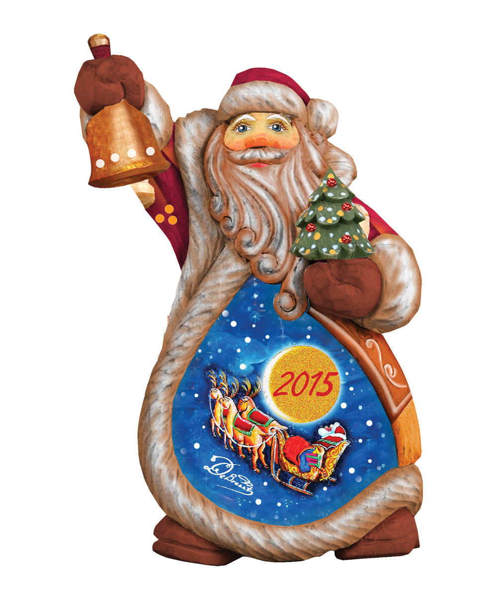 G.DeBrekht Celebration Santa sculpted holiday ornament with bell and Christmas tree on Tampa Home & Garden Store