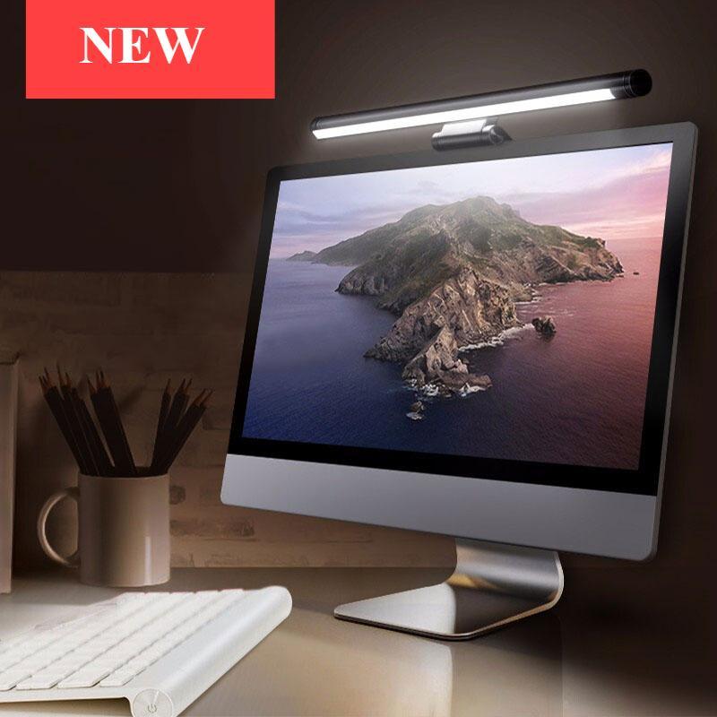 Stevvex Screenbar LED Desk Lamp in black mounted on LCD monitor for desk setup on Tampa Home & Garden Store
