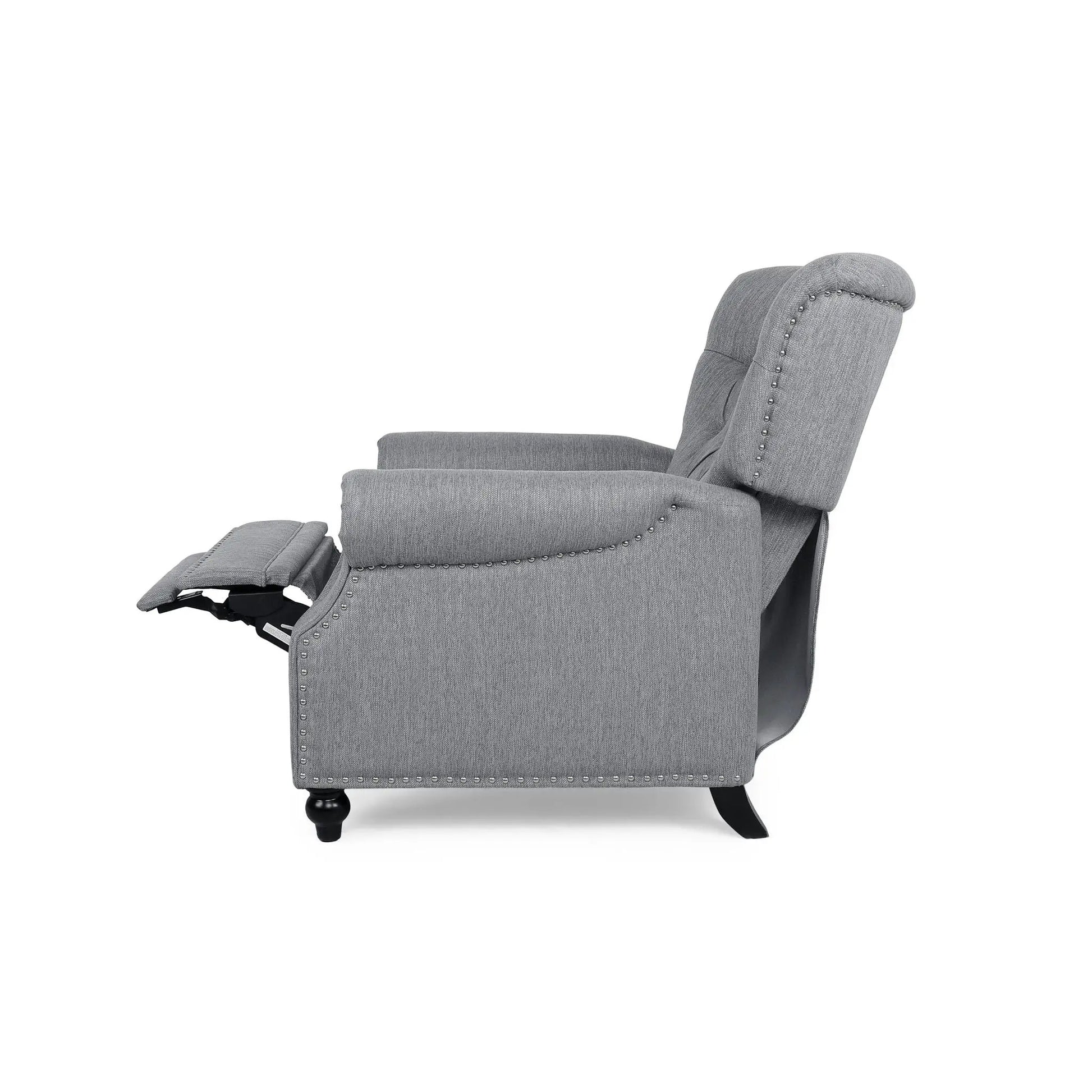 Welch Contemporary Tufted Pushback Recliner gray fabric with nailhead trim on Tampa Home & Garden Store