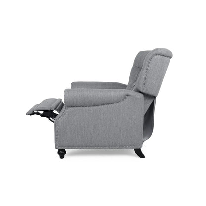 Welch Contemporary Tufted Pushback Recliner gray fabric with nailhead trim on Tampa Home & Garden Store
