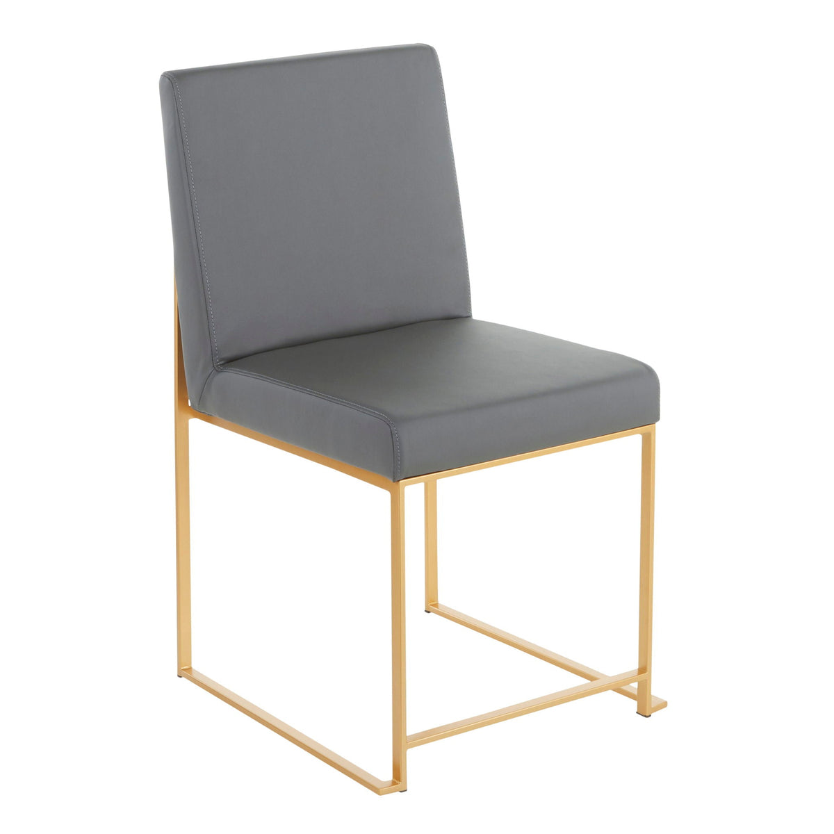 Pair of gray upholstered high-back dining chairs with gold-finish metal legs on Tampa Home & Garden Store