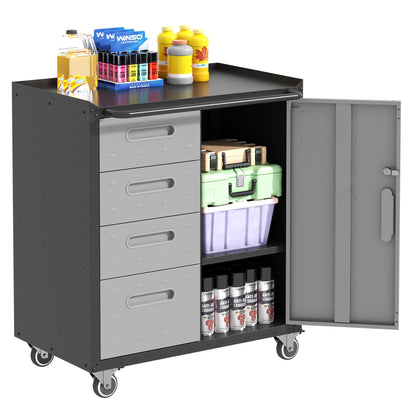 Sturdy black metal tool storage cabinet on wheels by HouseOfZazla with drawers and shelf on Tampa Home & Garden Store