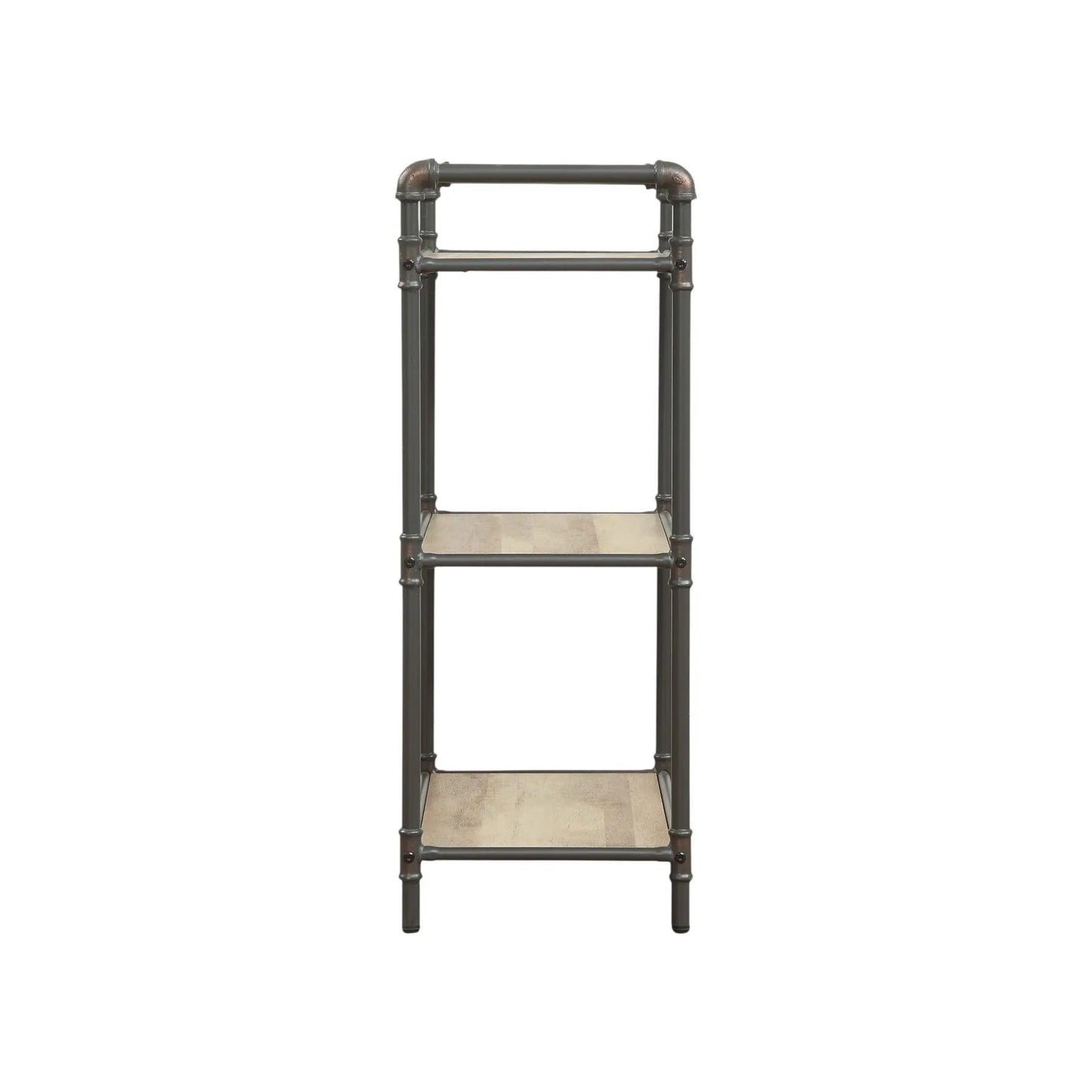 Itzel Bookshelf industrial pipe-frame etageres with light wood shelves, dark gray finish on Tampa Home & Garden Store
