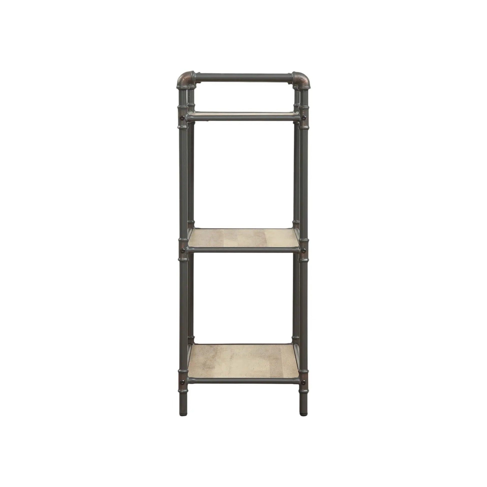Itzel Bookshelf industrial pipe-frame etageres with light wood shelves, dark gray finish on Tampa Home & Garden Store
